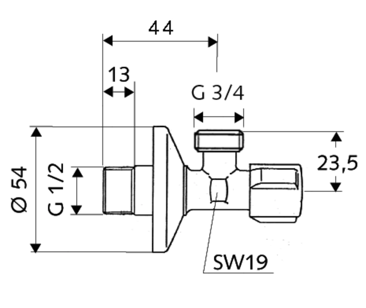 Угловой вентиль Schell Comfort 1/2 x 3/4, хром