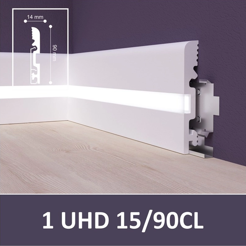 15/90CL 1 UHD 90мм*14мм*2000мм Плинтус напольный  из полимера ультравысокой плотности с подсветкой (9)