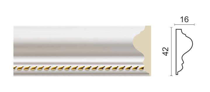 301-115G/ Белый с золотом/ Молдинг (42*16*2400)/ 24